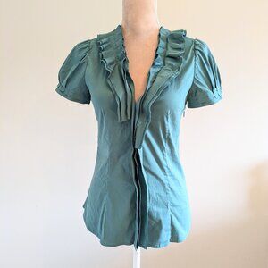 NEW BCBG Cap Sleeve Ruffle V Neck Shirt